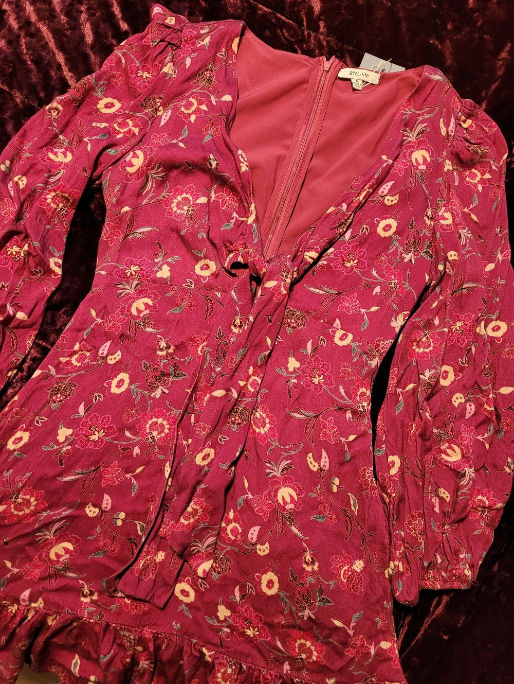Magenta Floral Tie-Front Mini Dress